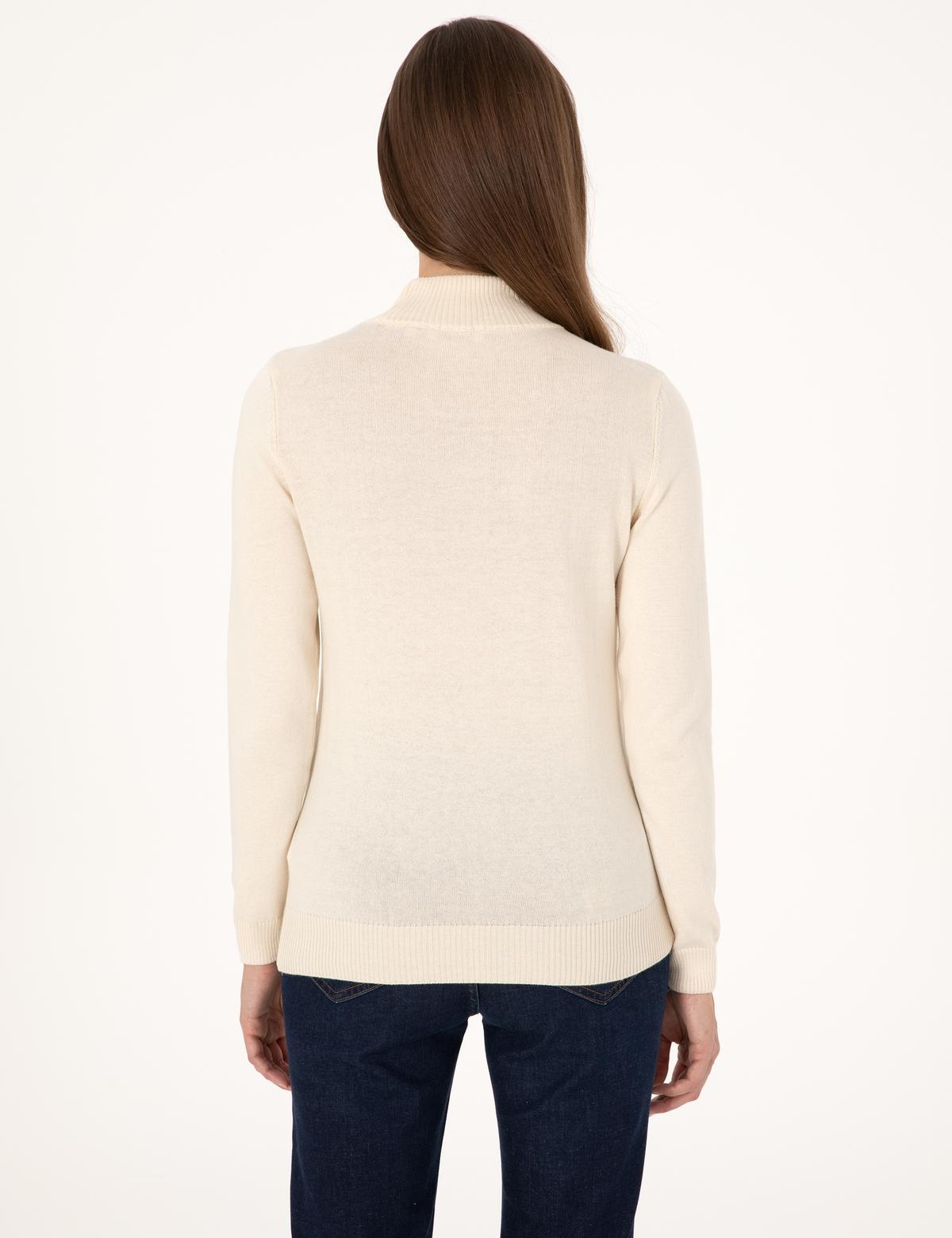 Ekru Slim Fit Yarım Balıkçı Basic Kazak - 50315768021