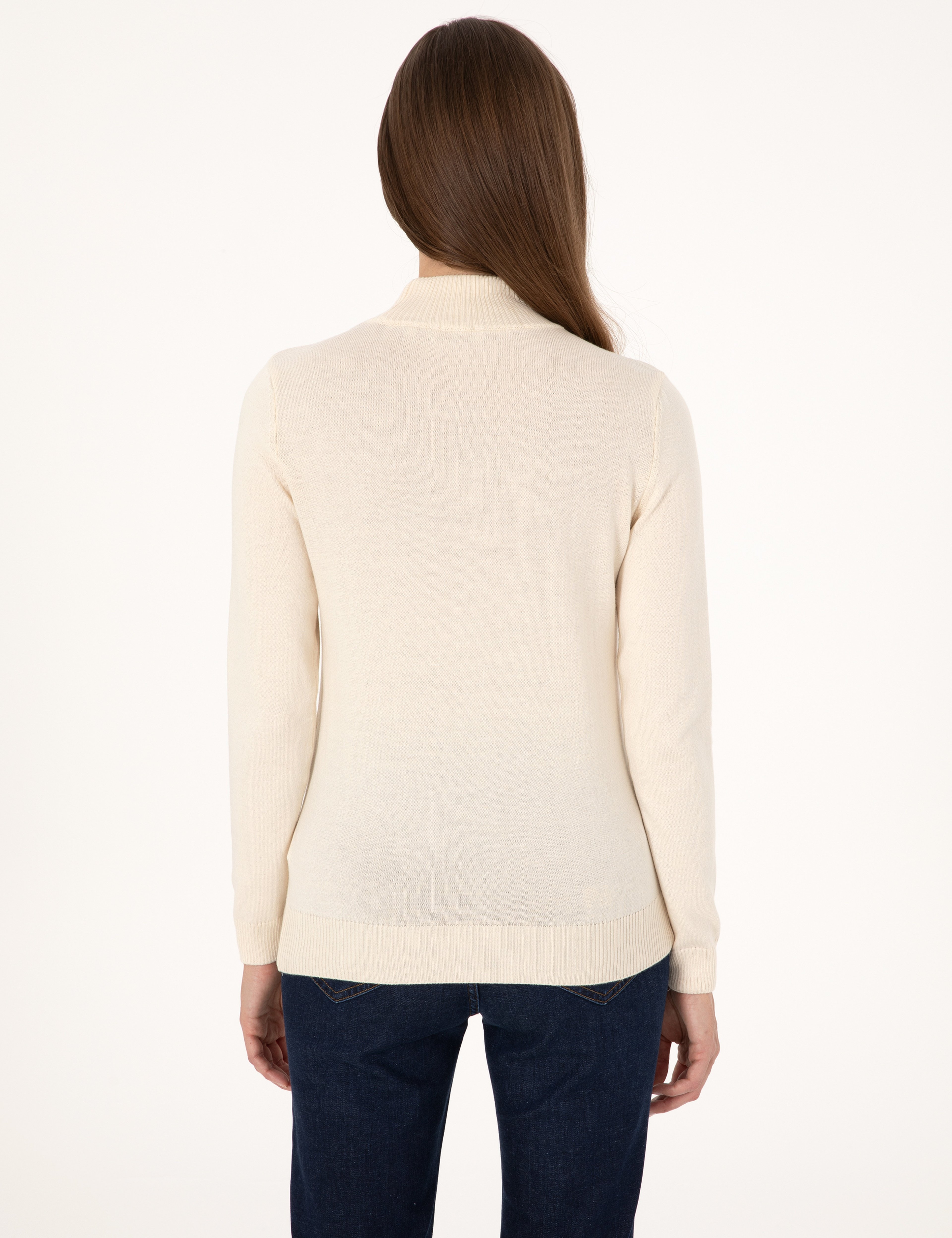 Ekru Slim Fit Yarım Balıkçı Basic Kazak - Image 5
