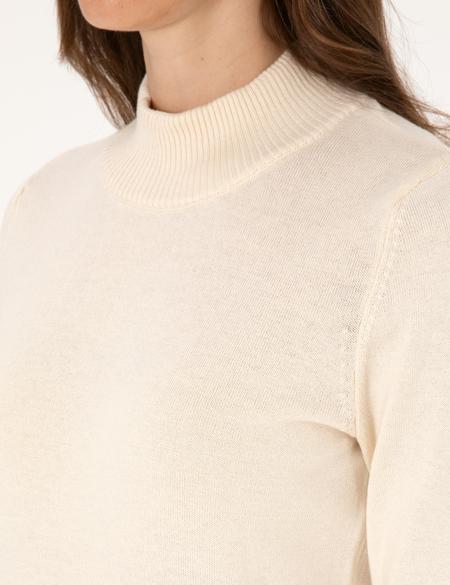 Ekru Slim Fit Yarım Balıkçı Basic Kazak - 50315768021