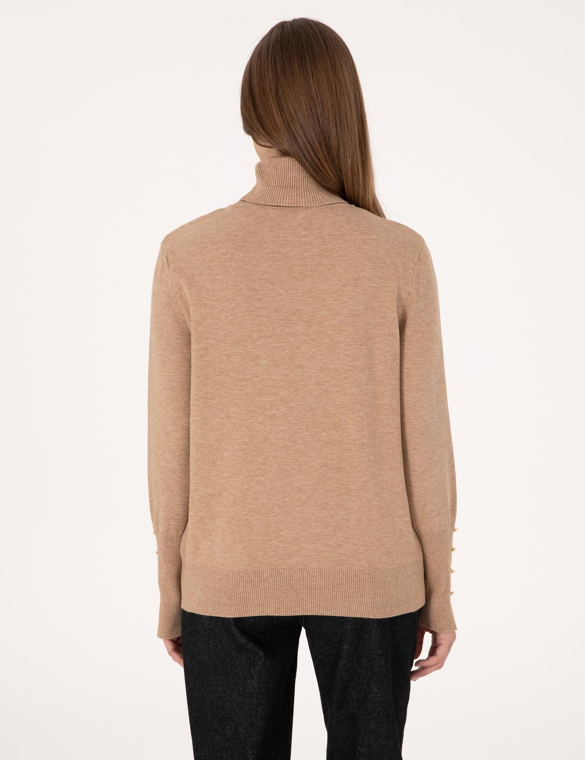 Bej Slim Fit Balıkçı Yaka Basic Kazak - 50310886037