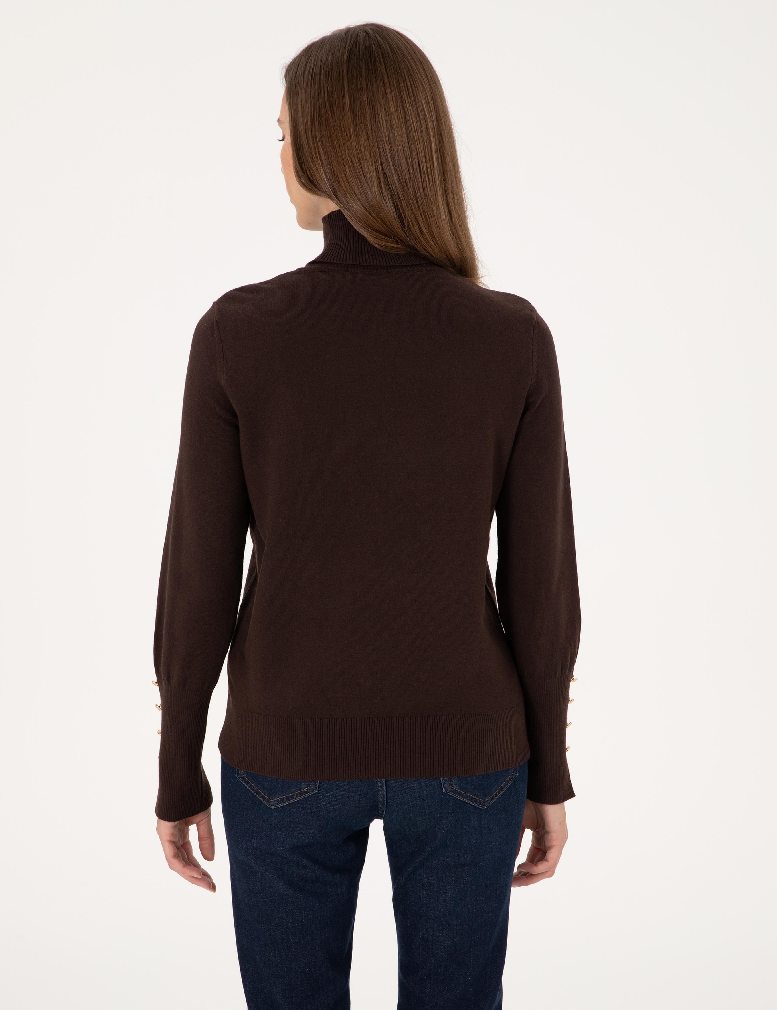 Kahverengi Slim Fit Balıkçı Yaka Basic Kazak