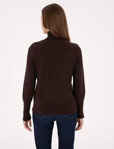 Kahverengi Slim Fit Balıkçı Yaka Basic Kazak