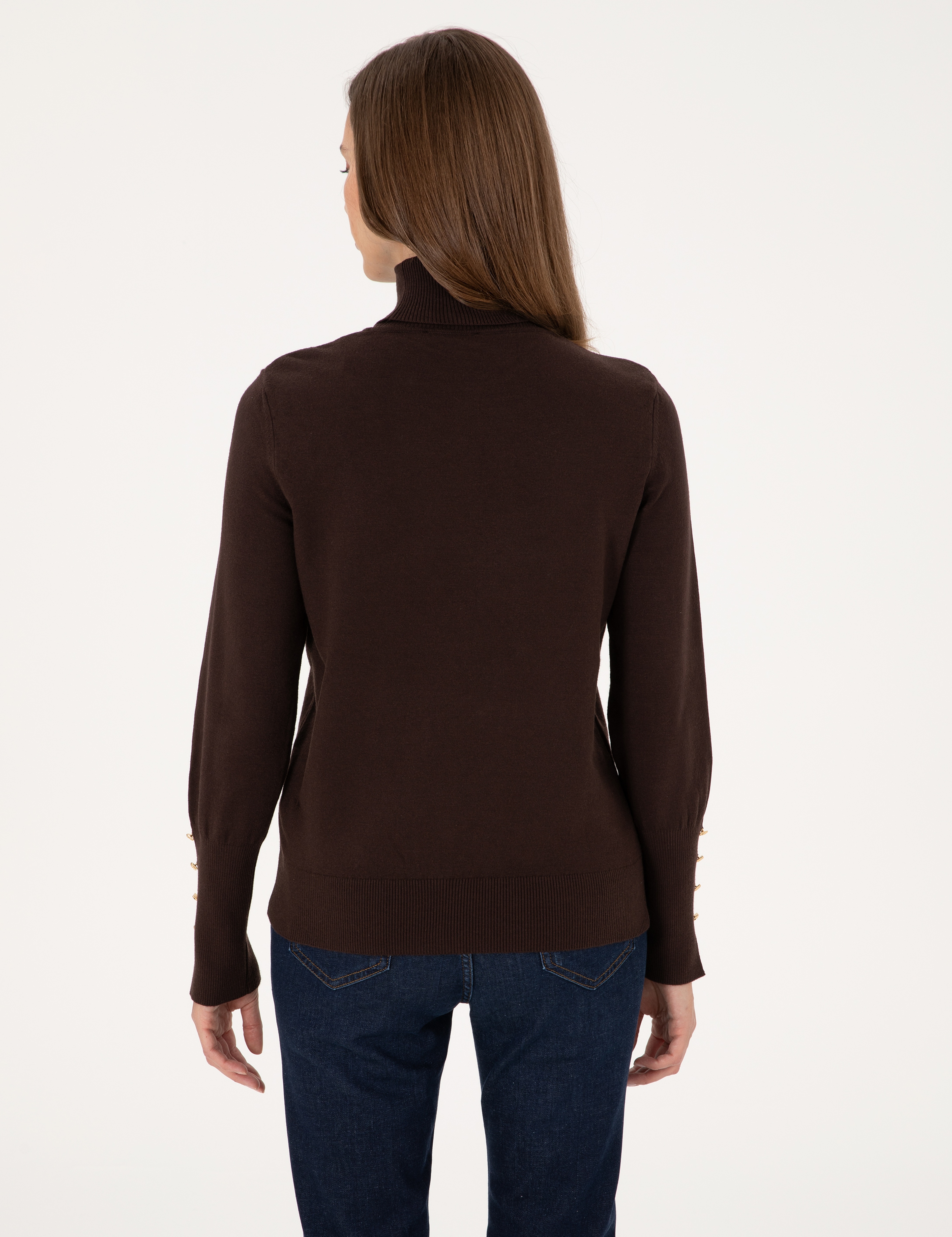 Kahverengi Slim Fit Balıkçı Yaka Basic Kazak