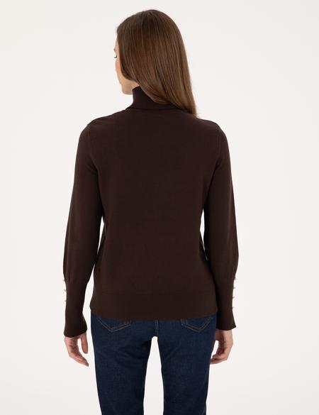 Kahverengi Slim Fit Balıkçı Yaka Basic Kazak - 50310886055