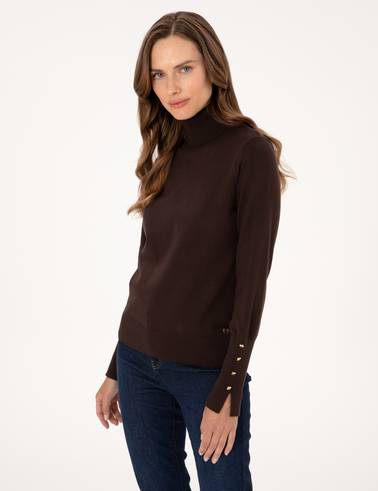 Kahverengi Slim Fit Balıkçı Yaka Basic Kazak