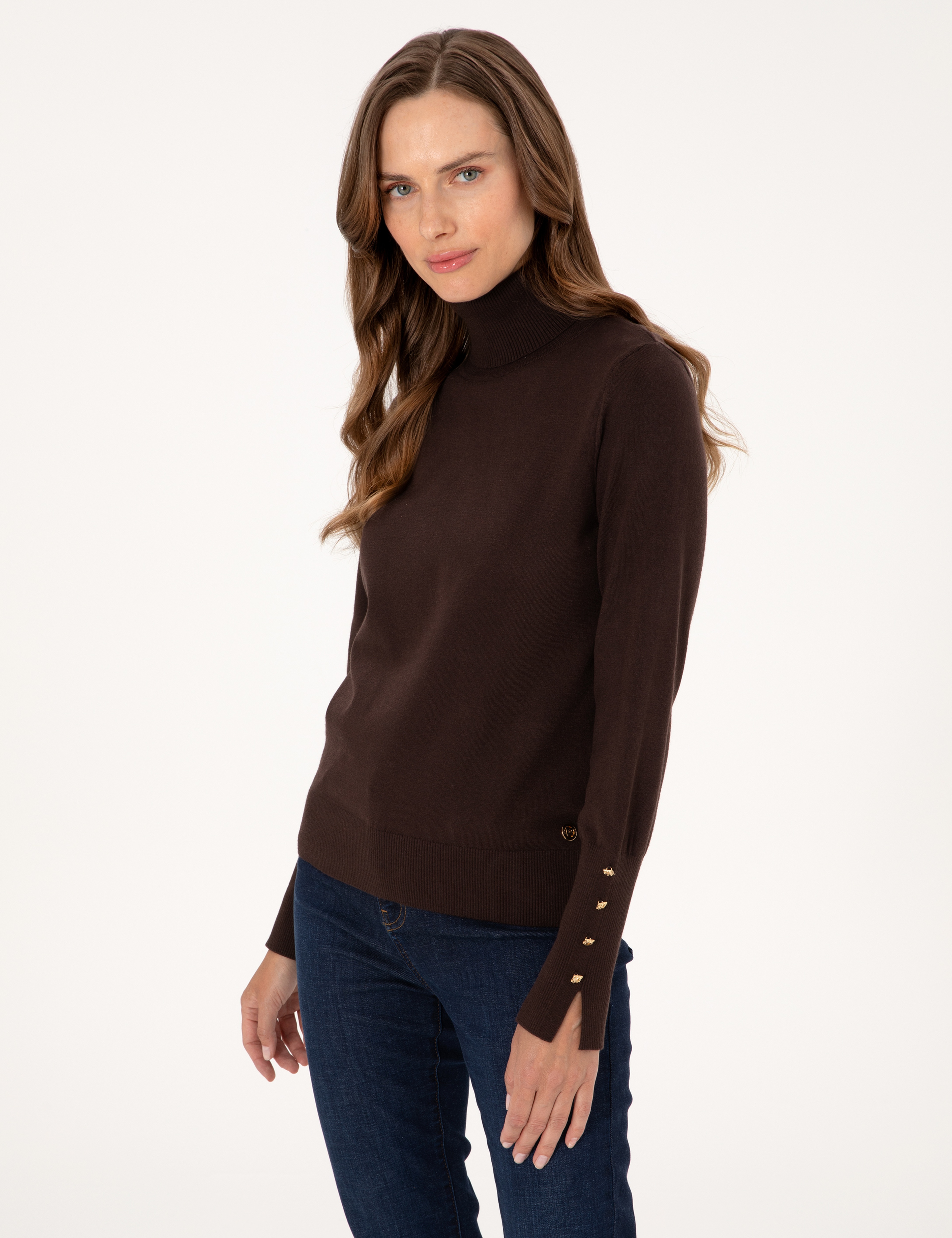 Kahverengi Slim Fit Balıkçı Yaka Basic Kazak