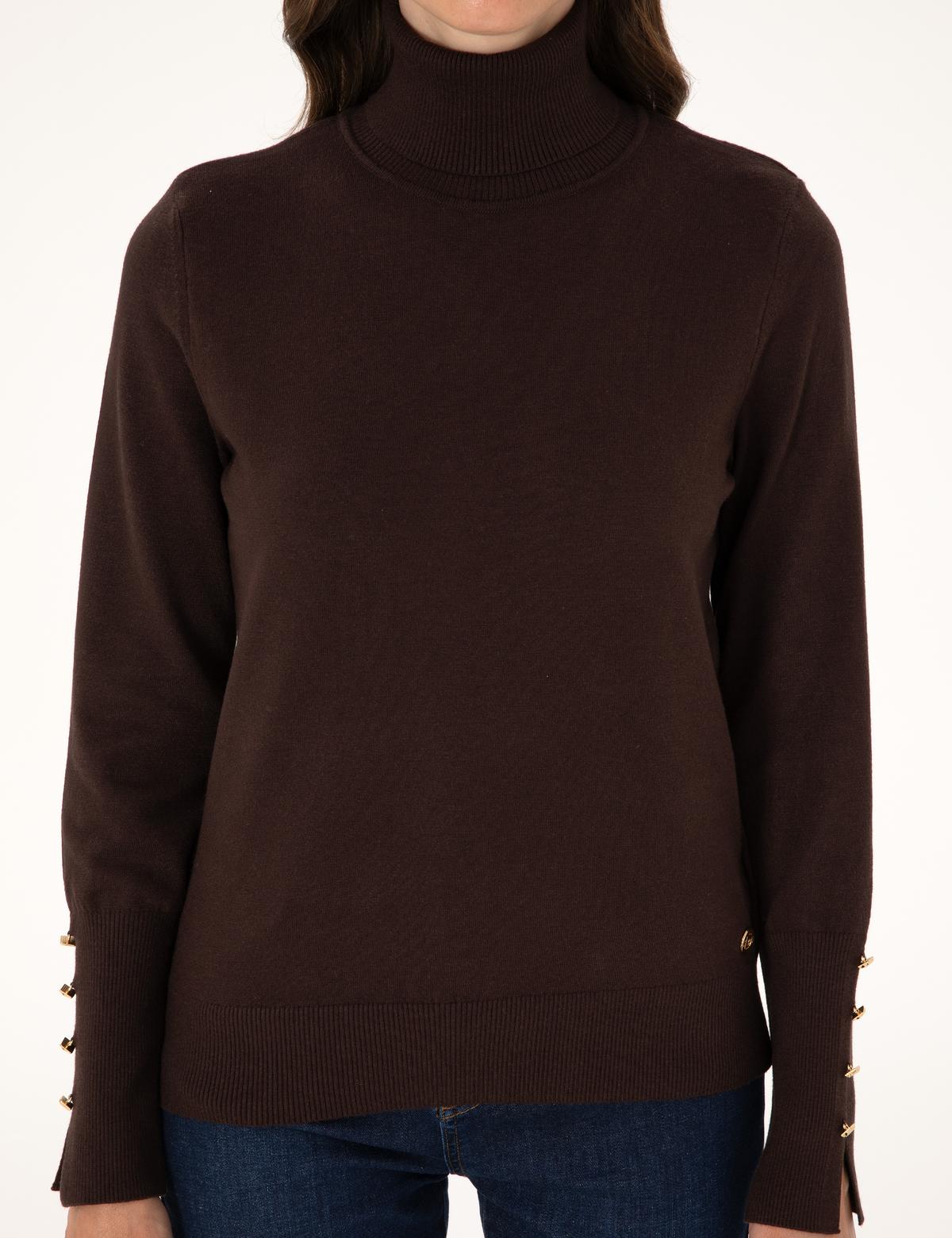 Kahverengi Slim Fit Balıkçı Yaka Basic Kazak - 50310886055