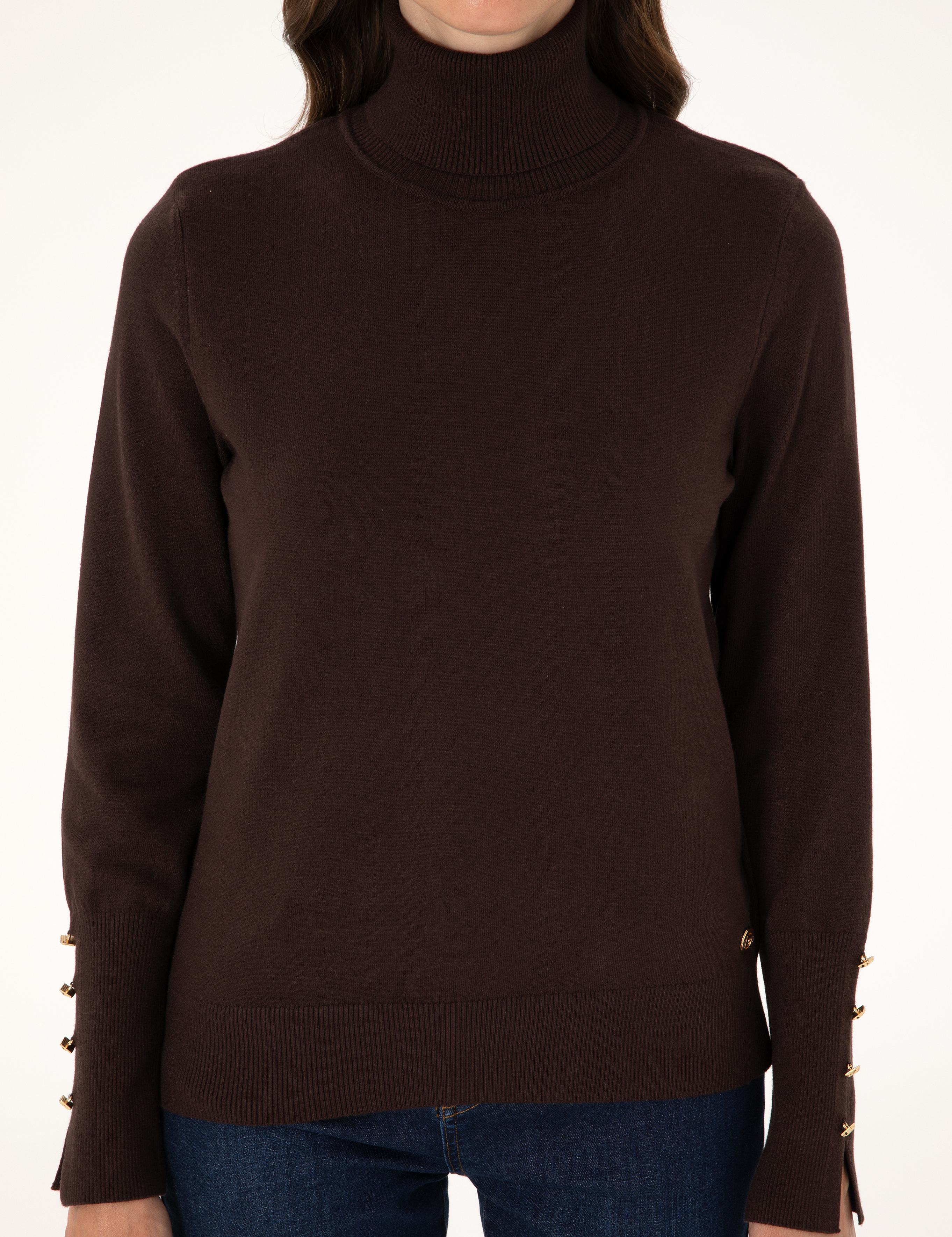 Kahverengi Slim Fit Balıkçı Yaka Basic Kazak