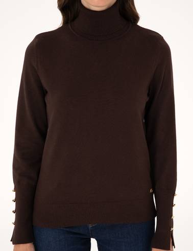 Kahverengi Slim Fit Balıkçı Yaka Basic Kazak