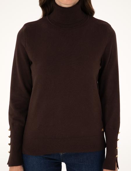 Kahverengi Slim Fit Balıkçı Yaka Basic Kazak - 50310886055