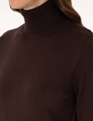 Kahverengi Slim Fit Balıkçı Yaka Basic Kazak