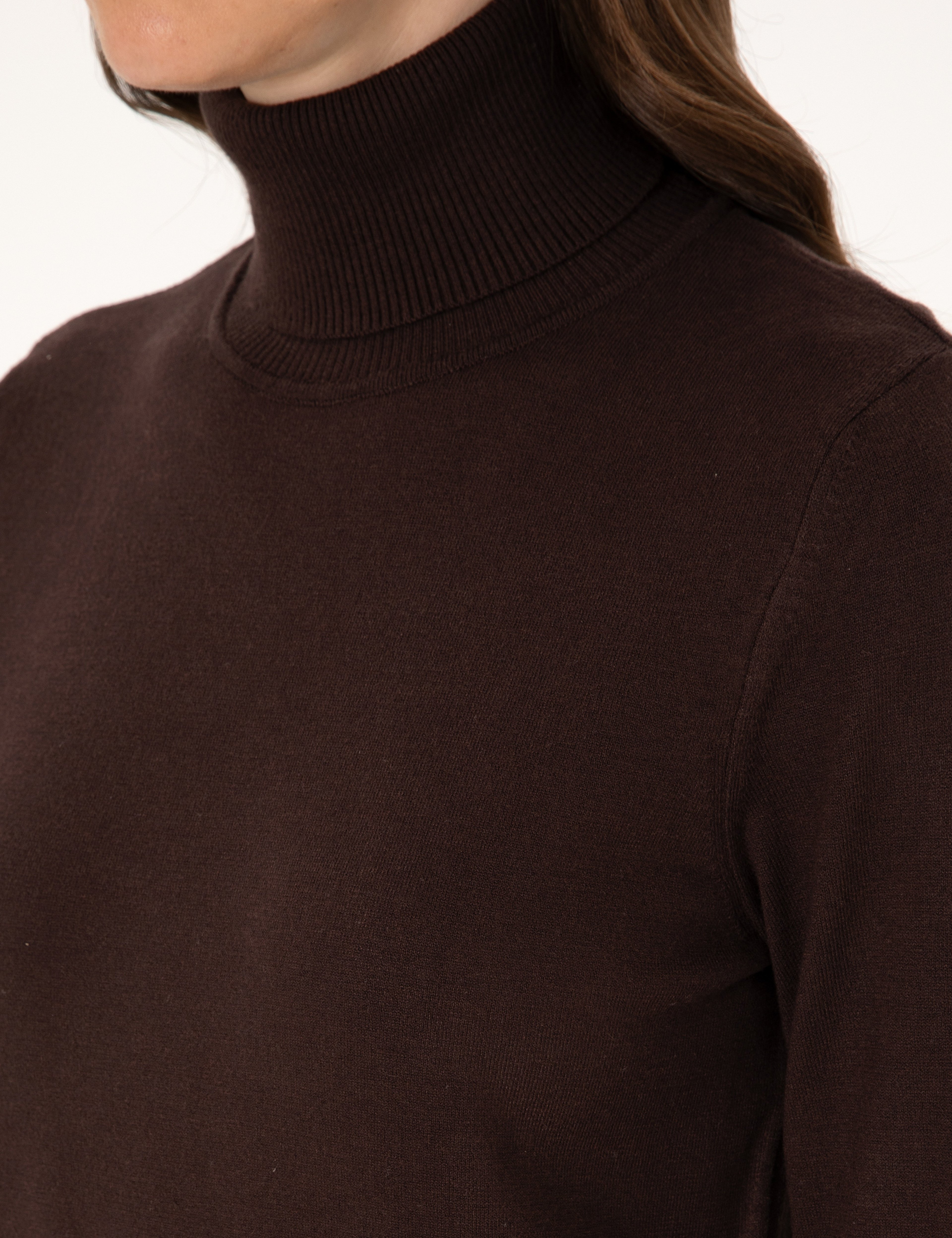 Kahverengi Slim Fit Balıkçı Yaka Basic Kazak