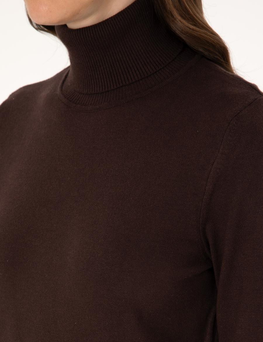 Kahverengi Slim Fit Balıkçı Yaka Basic Kazak