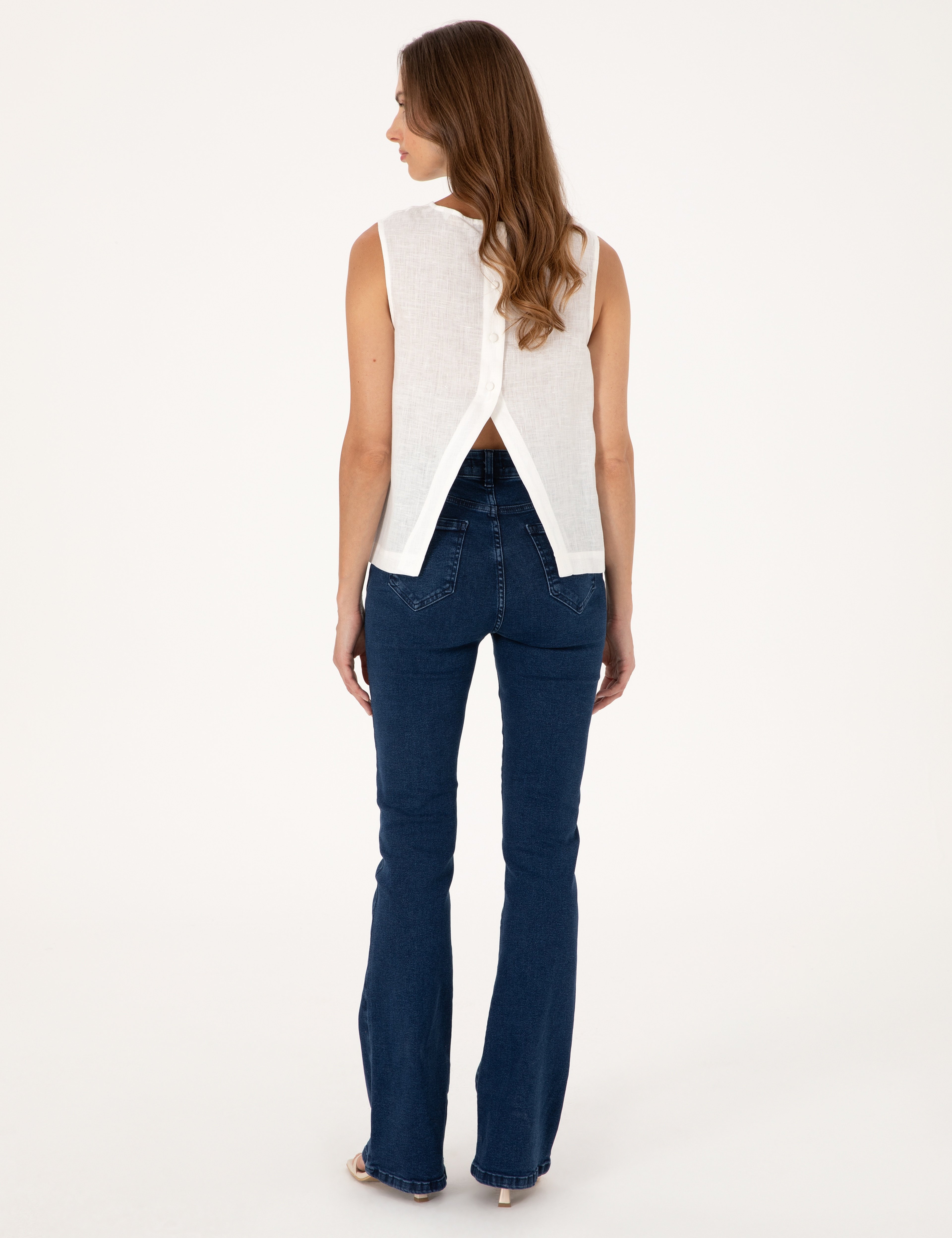 Lacivert Skinny Flare Fit Jean Pantolon - Image 4