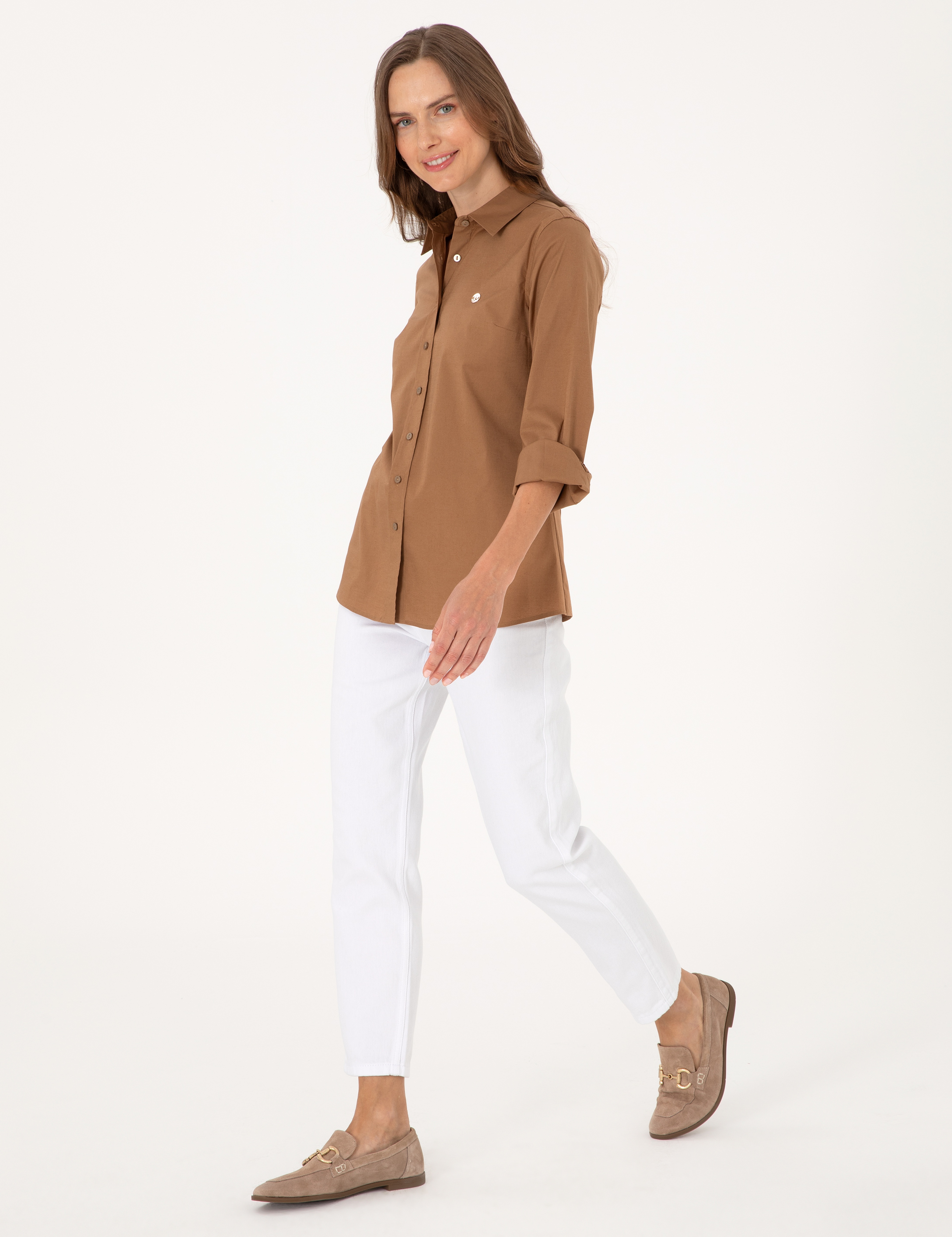 Camel Slim Fit Uzun Kollu Gömlek - Image 4