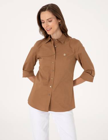 Camel Slim Fit Uzun Kollu Gömlek