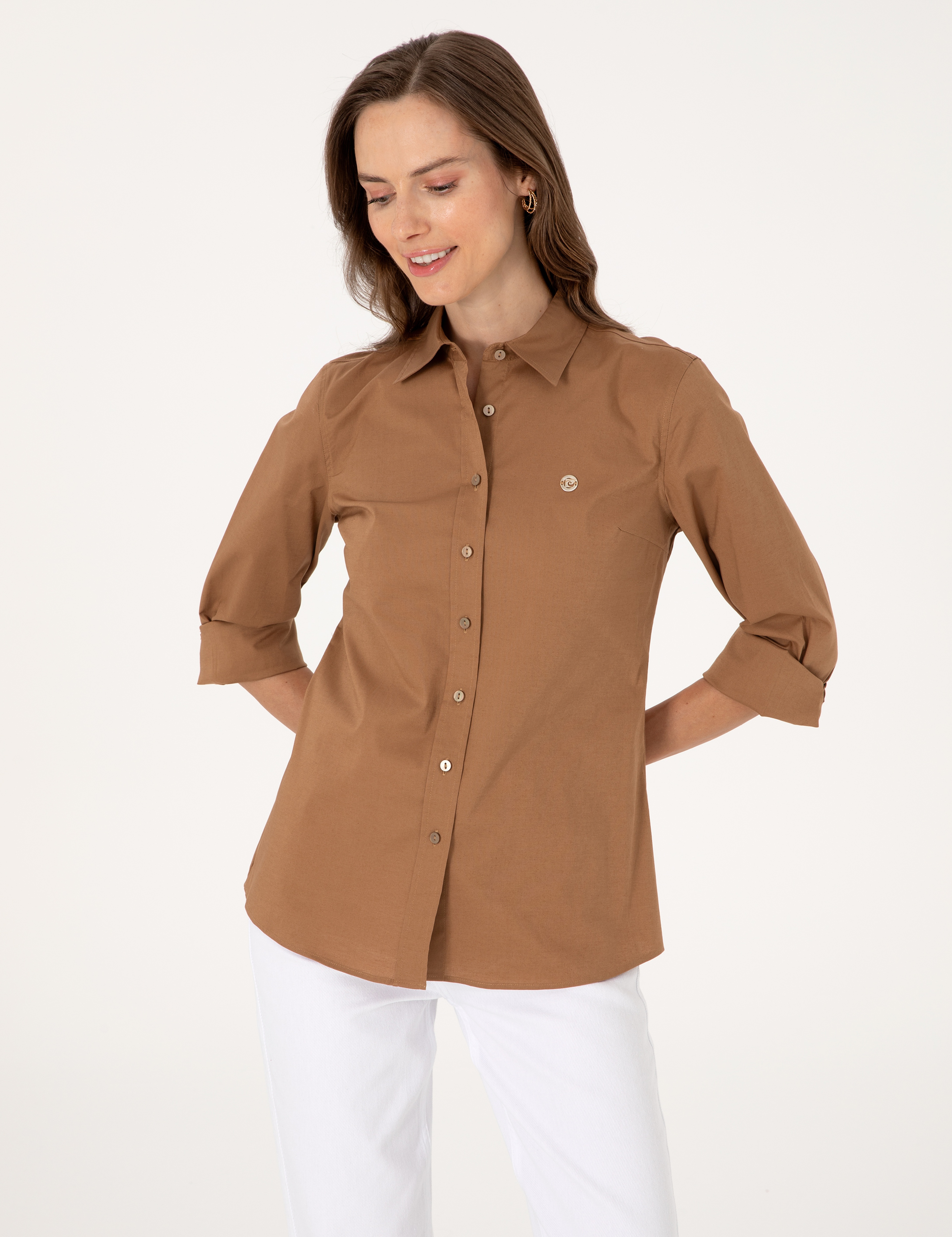 Camel Slim Fit Uzun Kollu Gömlek - Image 3