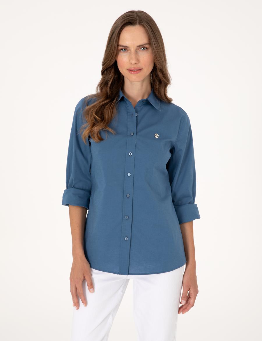 Açık İndigo Slim Fit Uzun Kollu Gömlek