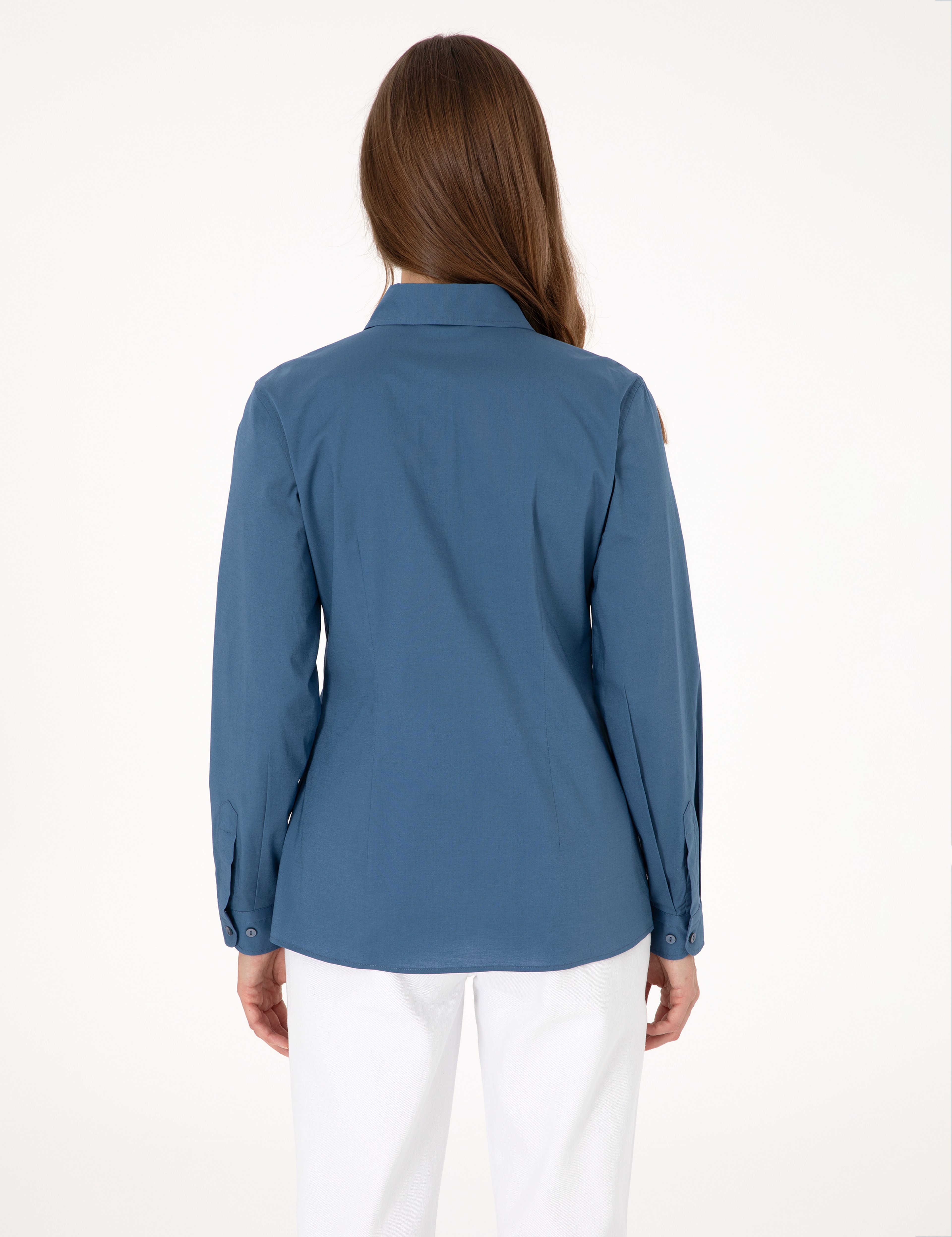 Açık İndigo Slim Fit Uzun Kollu Gömlek - Image 5