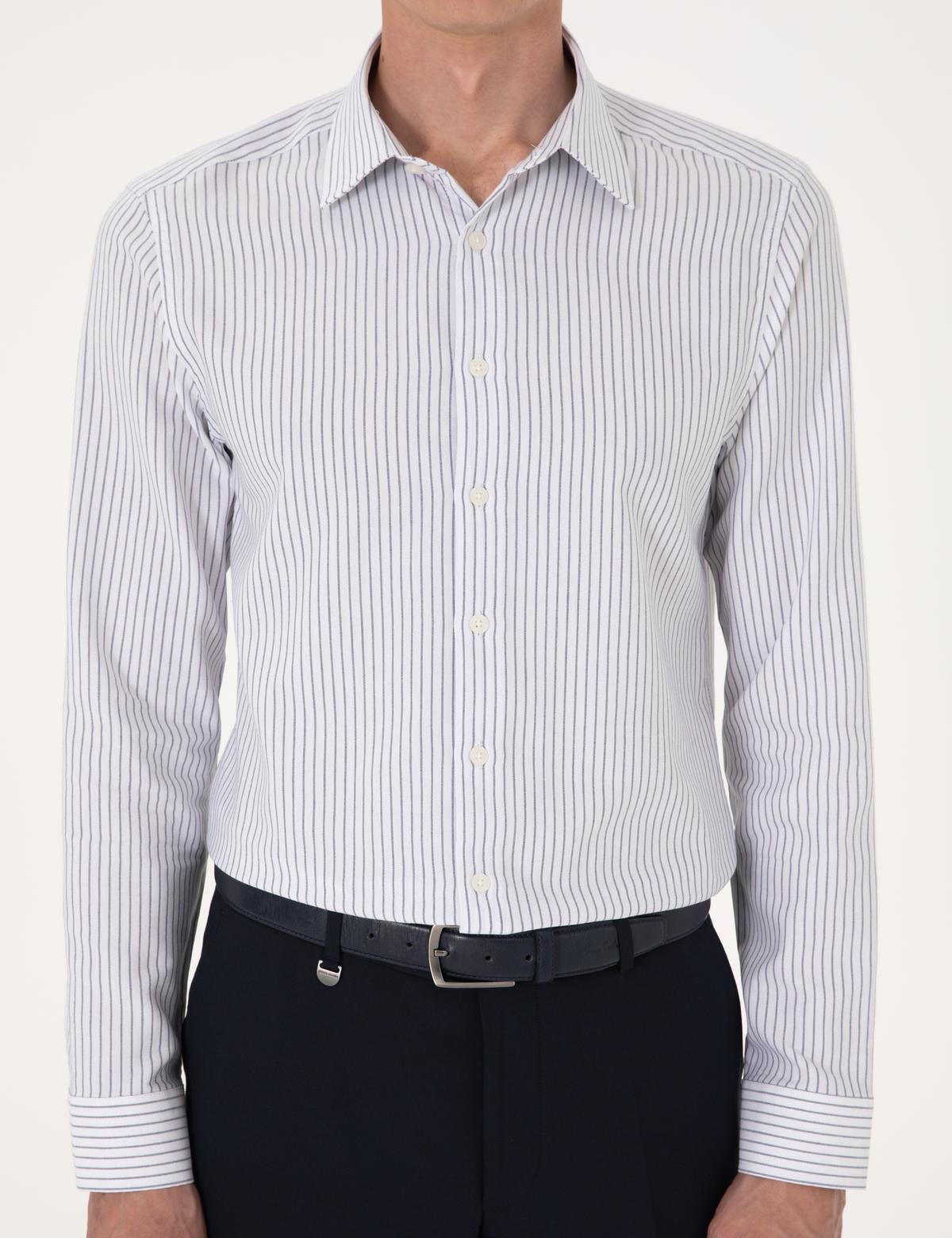 Mavi Slim Fit Çizgili Uzun Kollu Gömlek - 50307135007