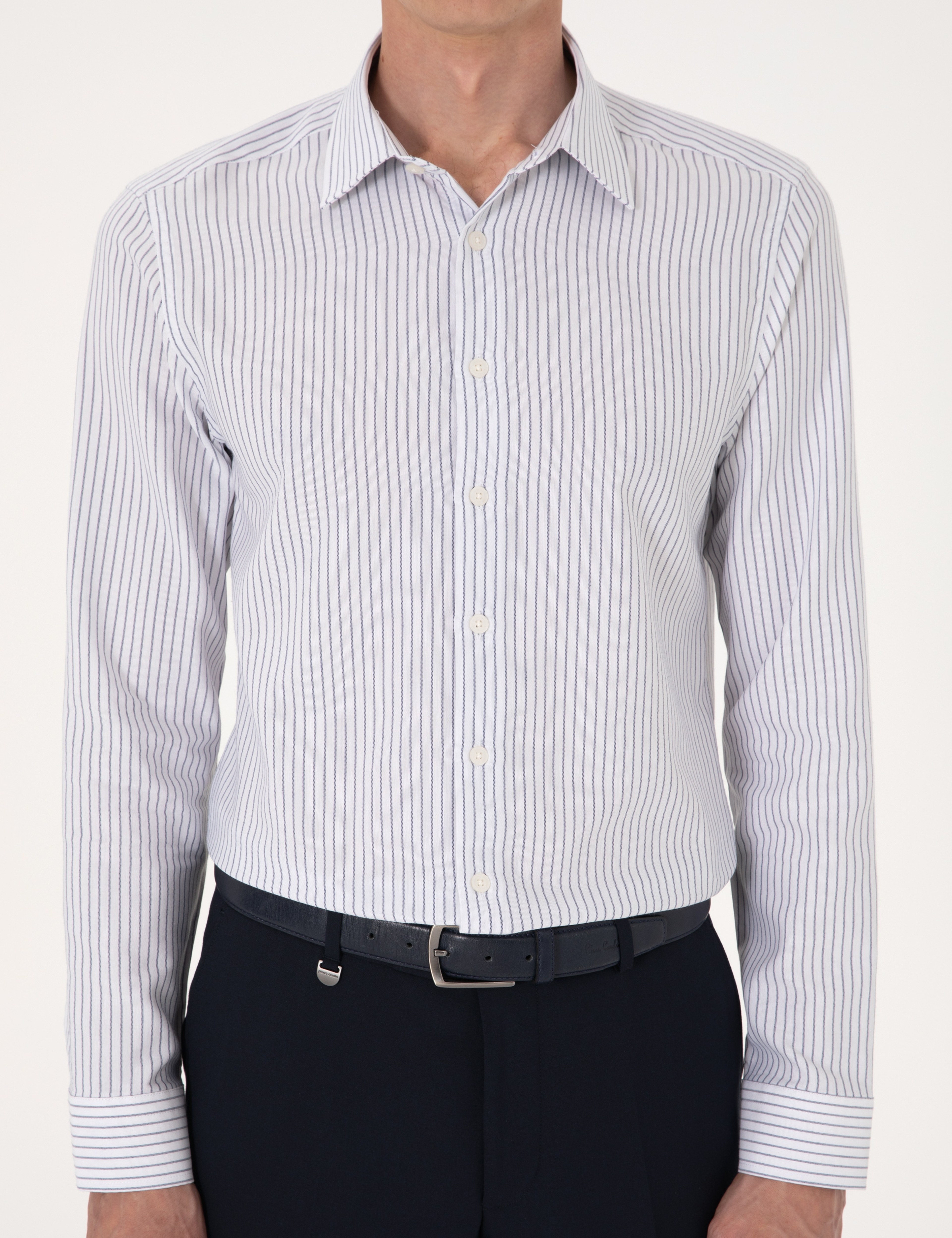 Mavi Slim Fit Çizgili Uzun Kollu Gömlek - Image 6