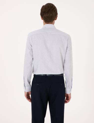 Mavi Slim Fit Çizgili Uzun Kollu Gömlek