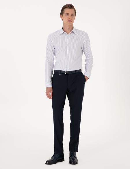 Mavi Slim Fit Çizgili Uzun Kollu Gömlek - 50307135007