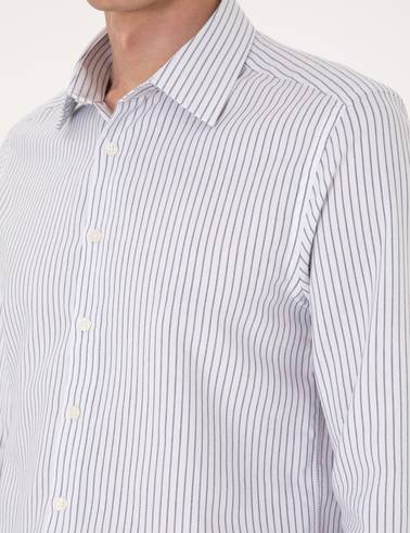 Mavi Slim Fit Çizgili Uzun Kollu Gömlek