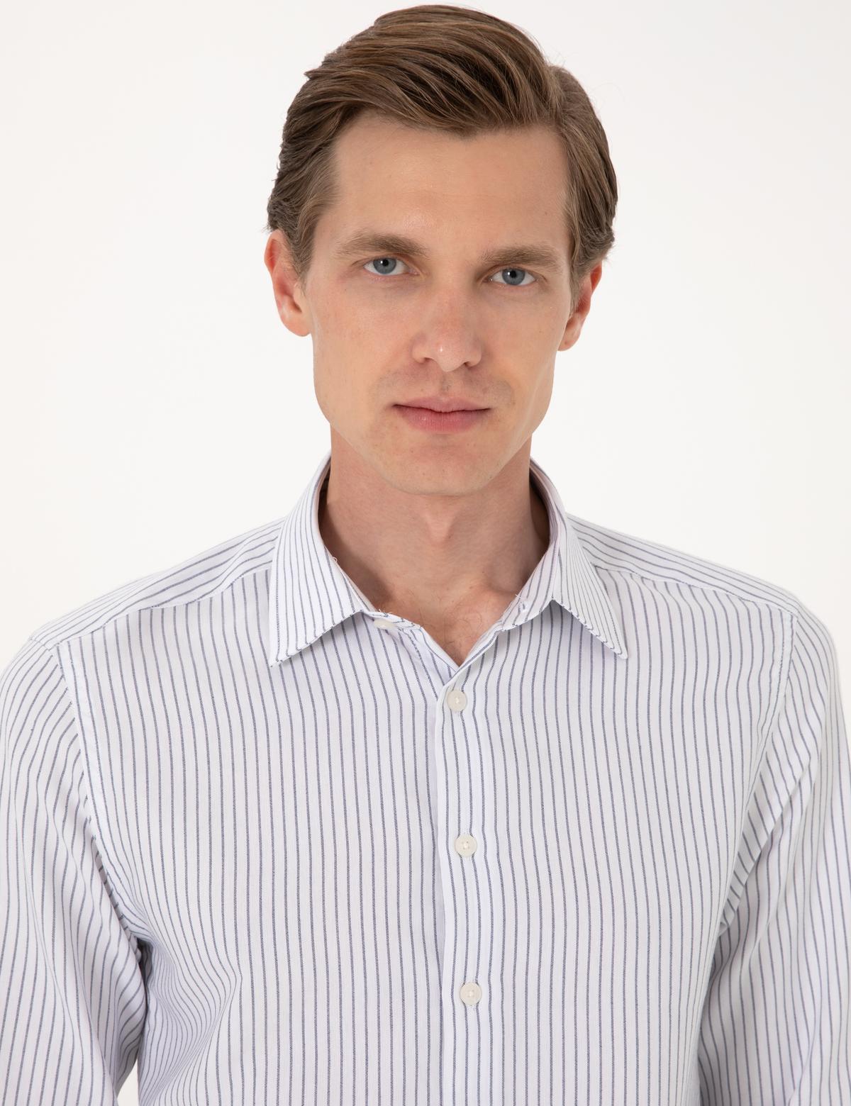 Mavi Slim Fit Çizgili Uzun Kollu Gömlek - 50307135007