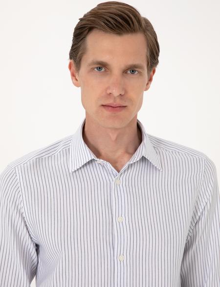 Mavi Slim Fit Çizgili Uzun Kollu Gömlek - 50307135007