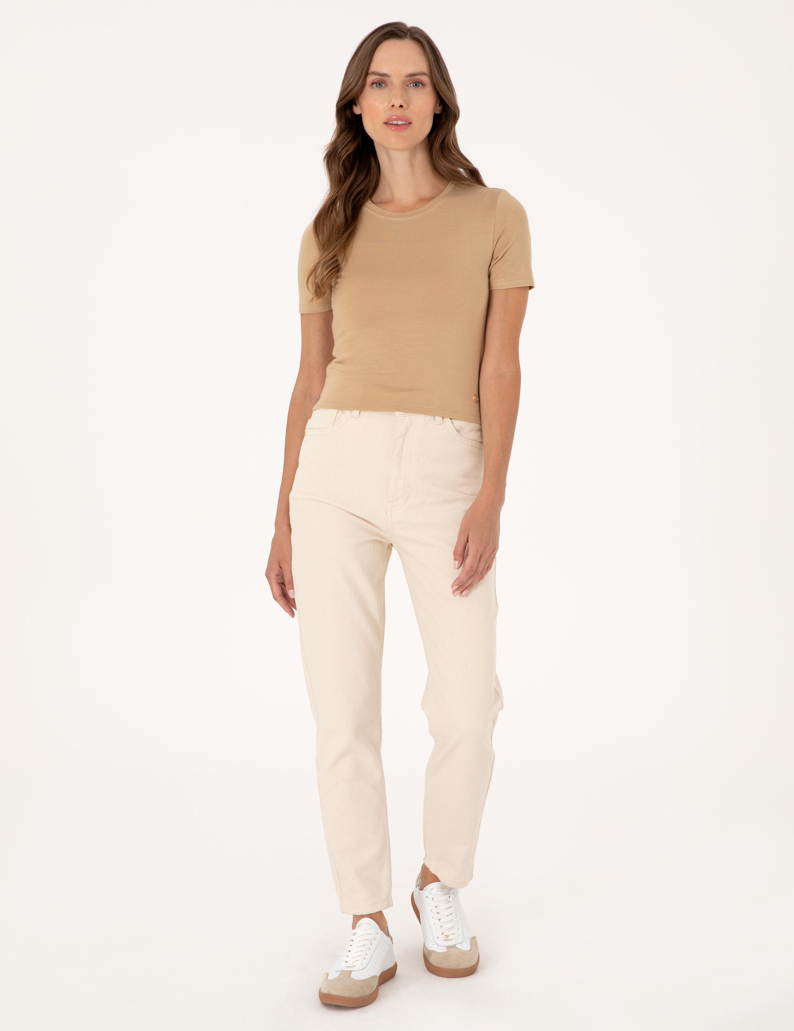 Bej Mom High Waist Fit Jean Pantolon