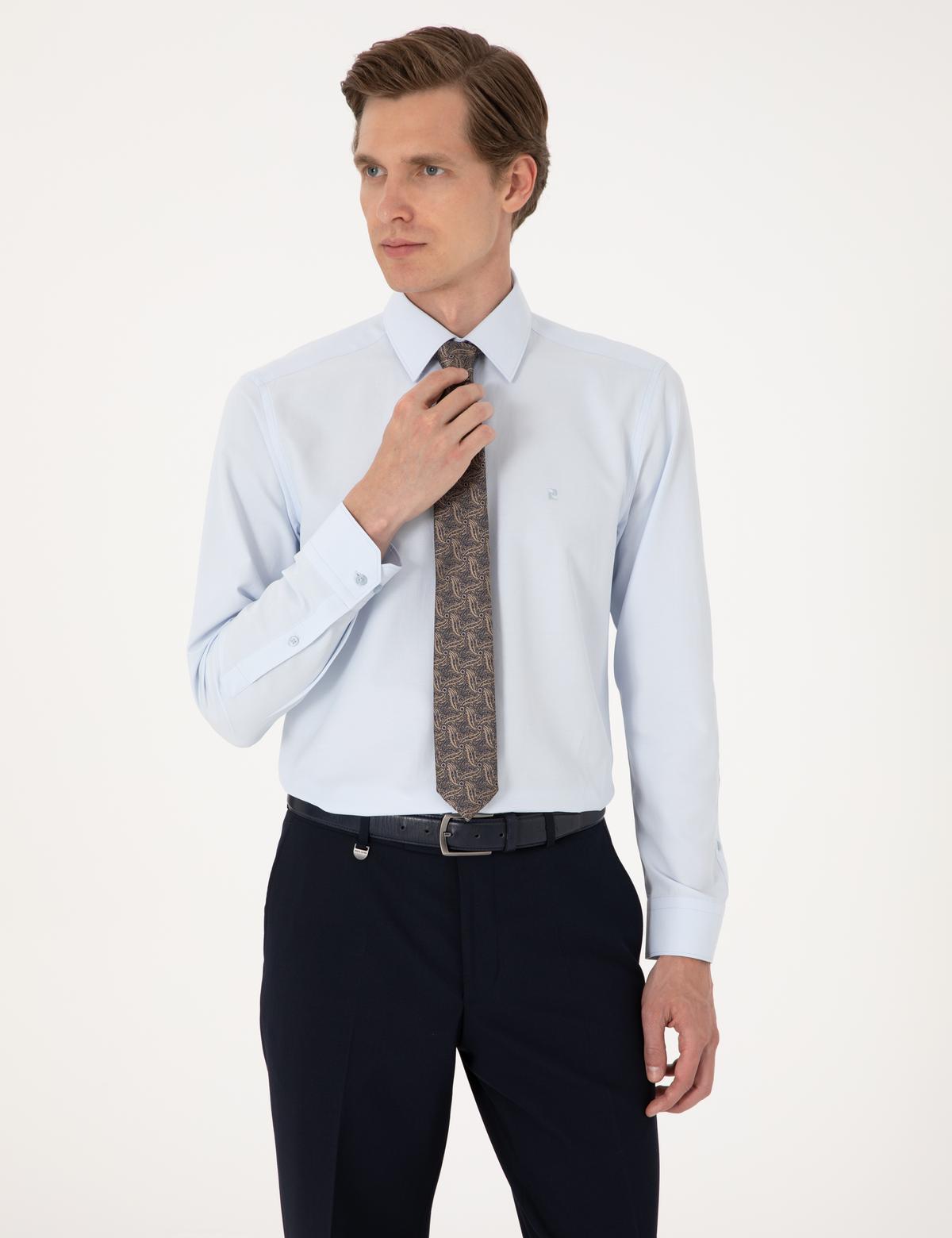 Açık Mavi Slim Fit Uzun Kollu Basic Gömlek - 50316734005