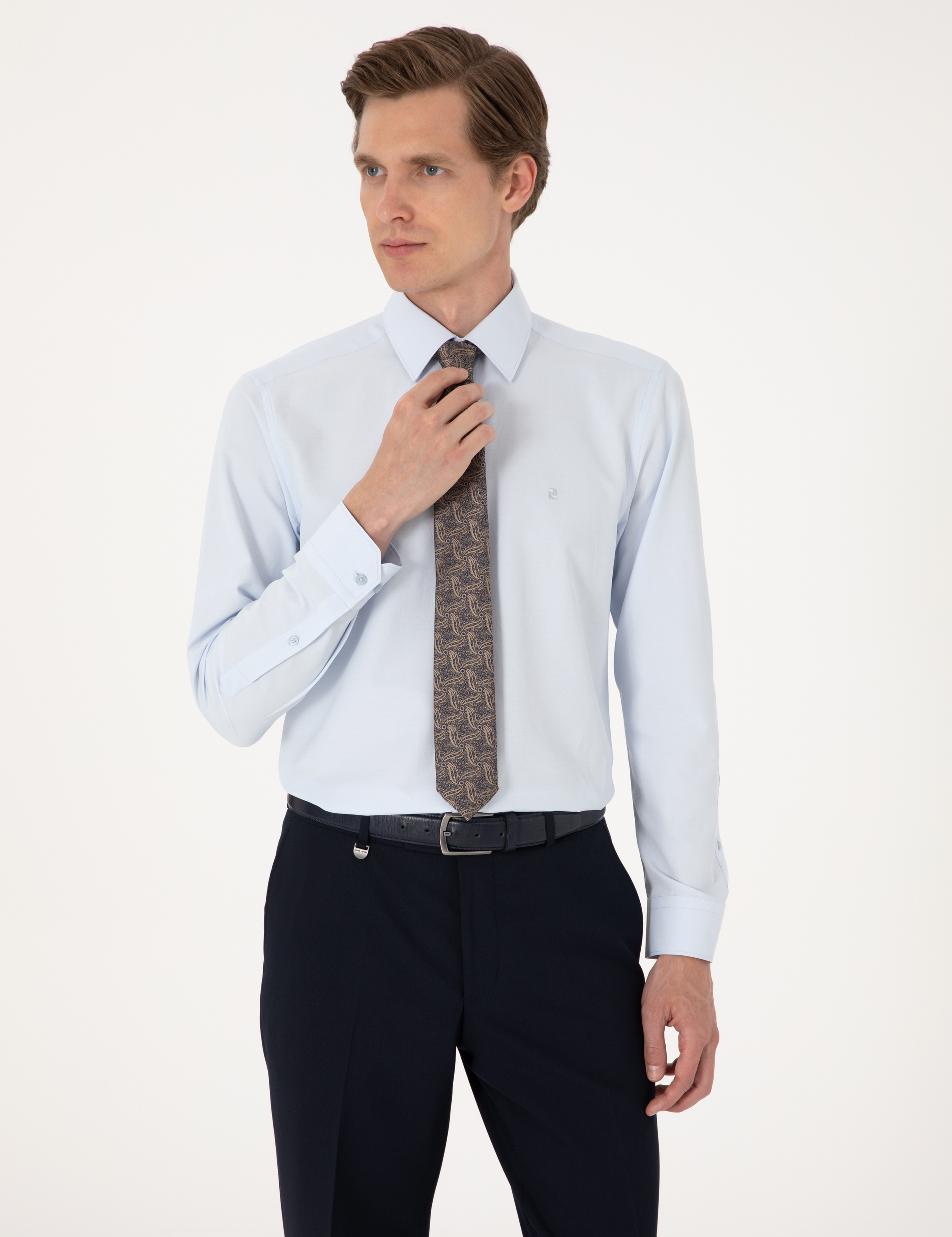 Açık Mavi Slim Fit Uzun Kollu Basic Gömlek - Image 4