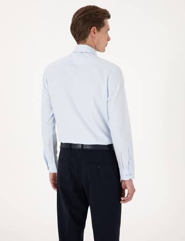 Açık Mavi Slim Fit Uzun Kollu Basic Gömlek