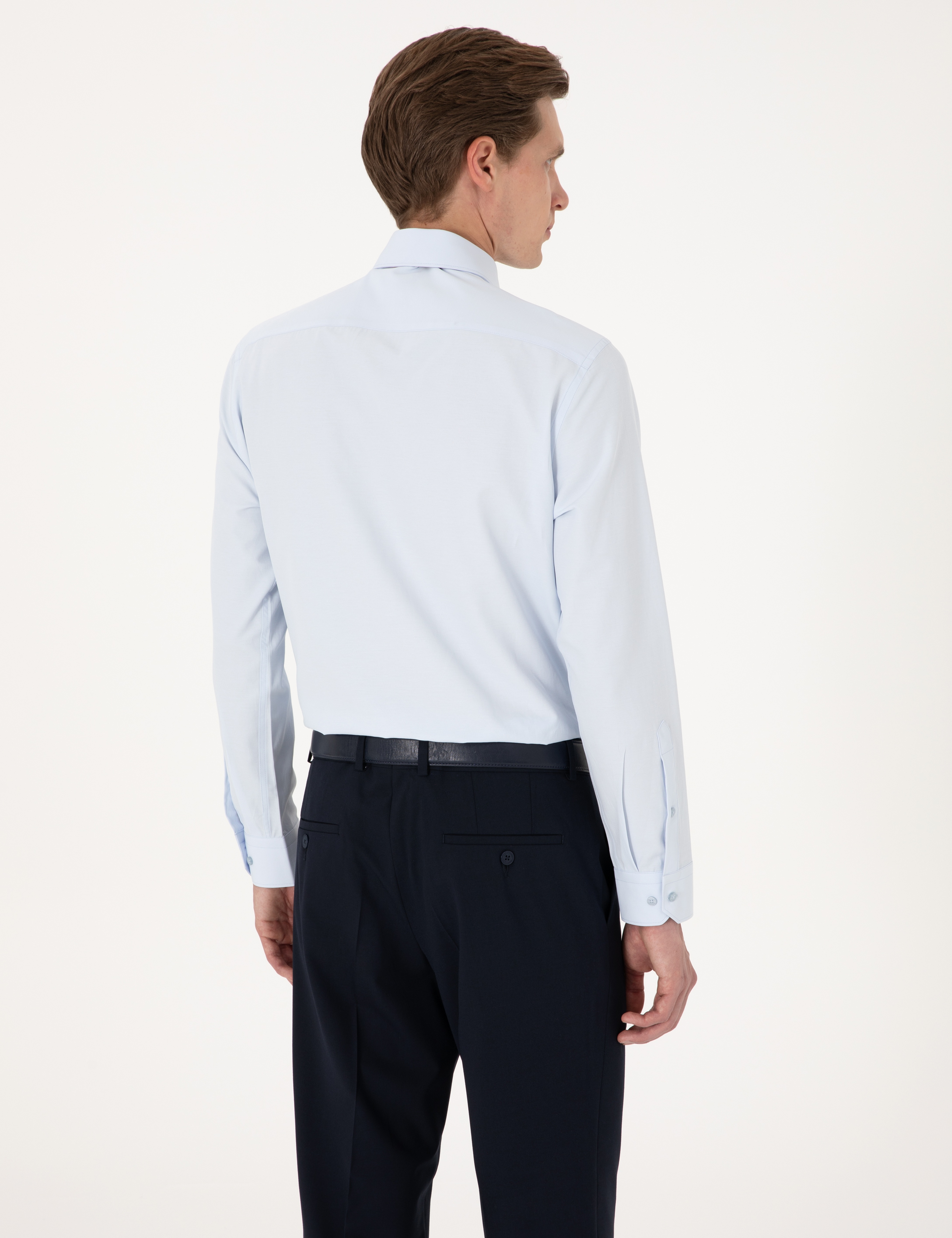 Açık Mavi Slim Fit Uzun Kollu Basic Gömlek - Image 6