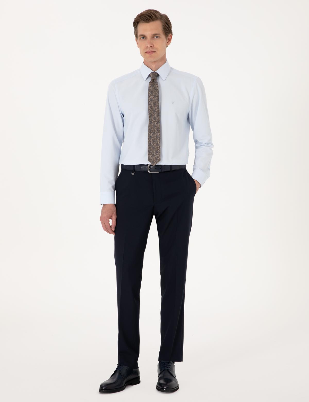 Açık Mavi Slim Fit Uzun Kollu Basic Gömlek - 50316734005