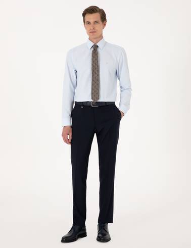 Açık Mavi Slim Fit Uzun Kollu Basic Gömlek