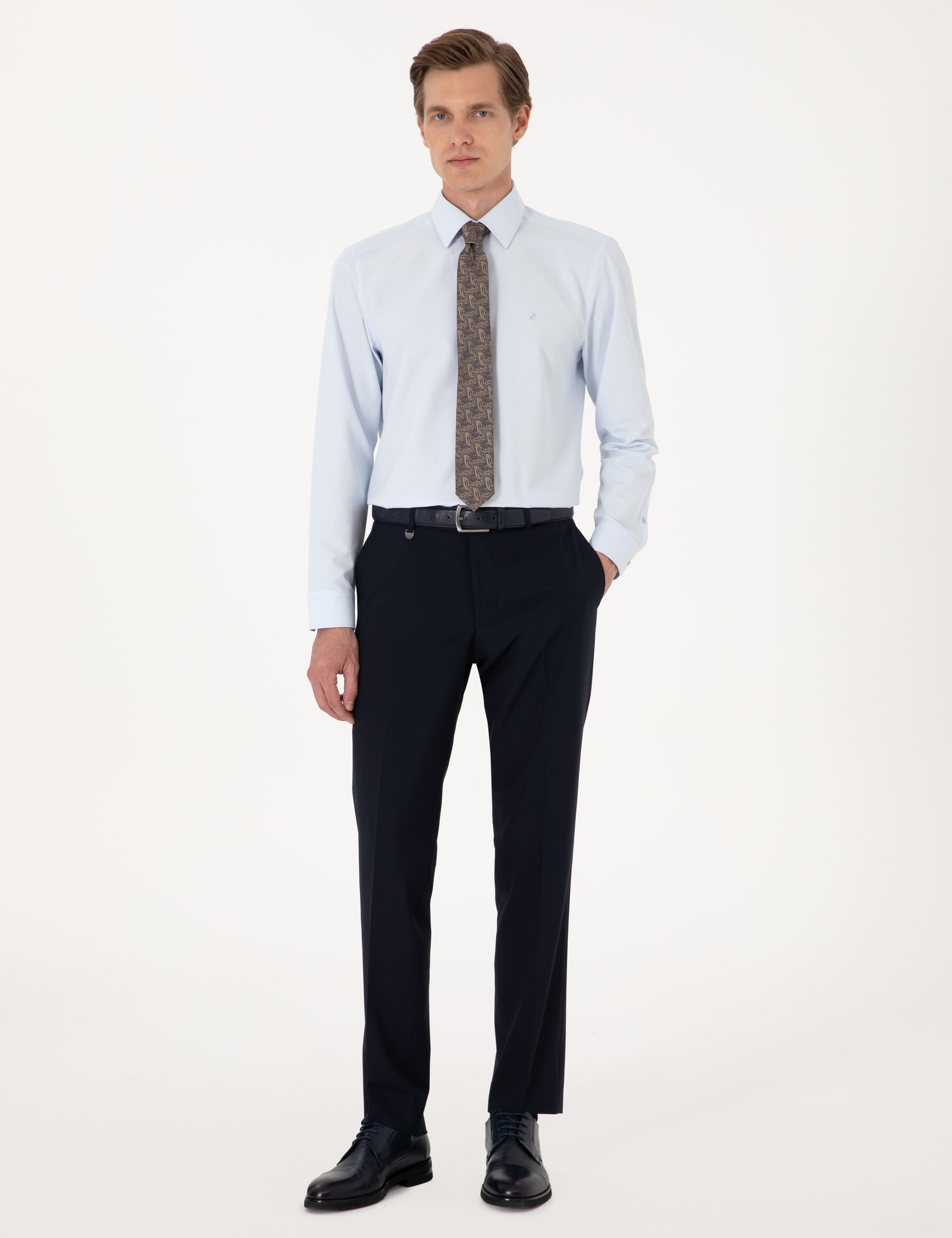 Açık Mavi Slim Fit Uzun Kollu Basic Gömlek - Image 5