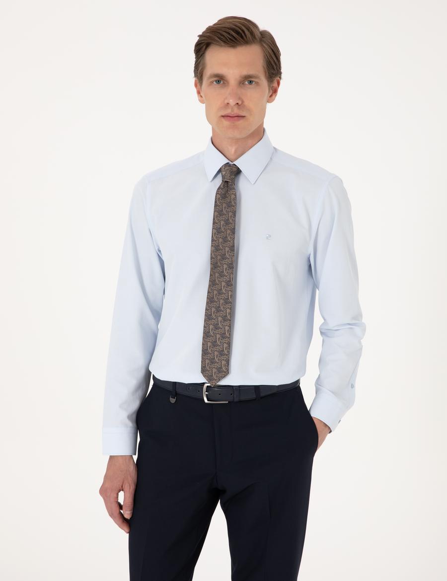 Açık Mavi Slim Fit Uzun Kollu Basic Gömlek