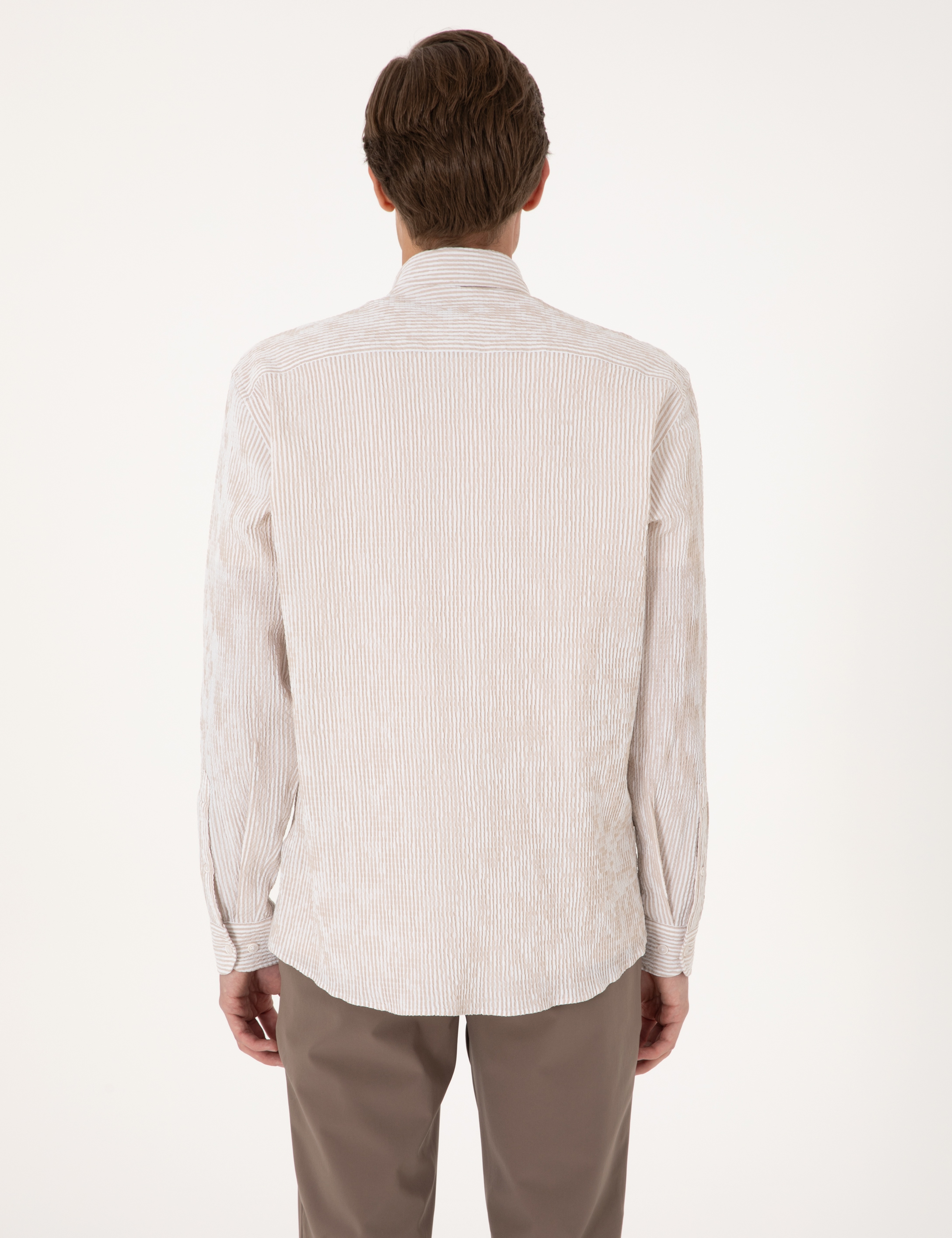 Bej Regular Fit Uzun Kollu Gömlek - Image 5
