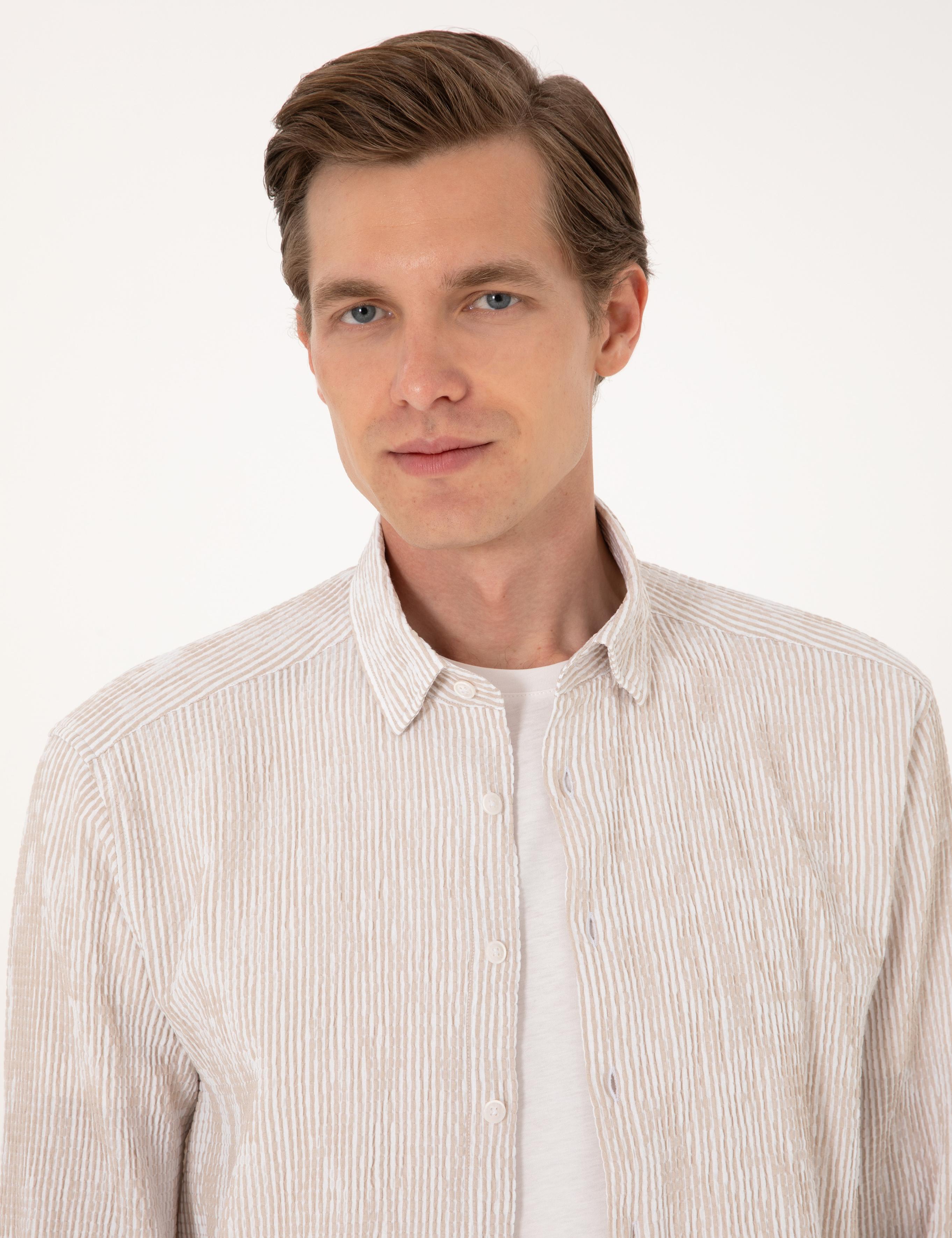 Bej Regular Fit Uzun Kollu Gömlek