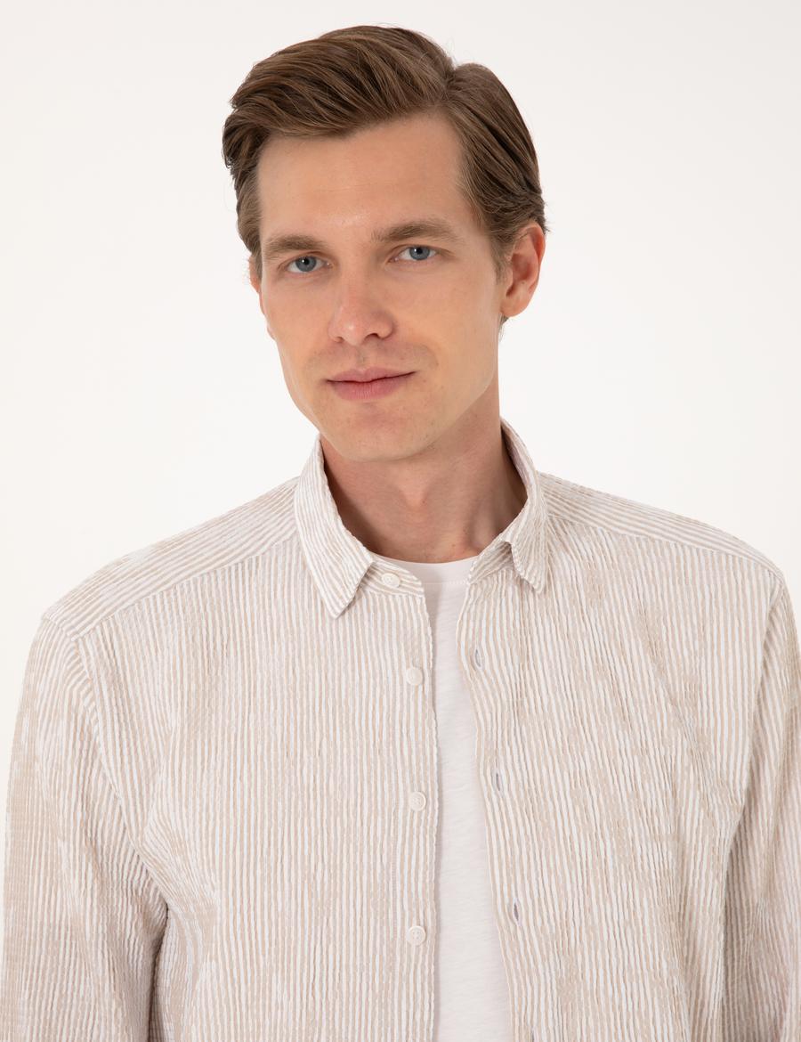 Bej Regular Fit Uzun Kollu Gömlek