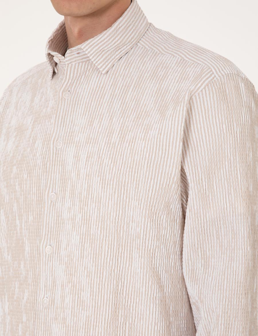 Bej Regular Fit Uzun Kollu Gömlek