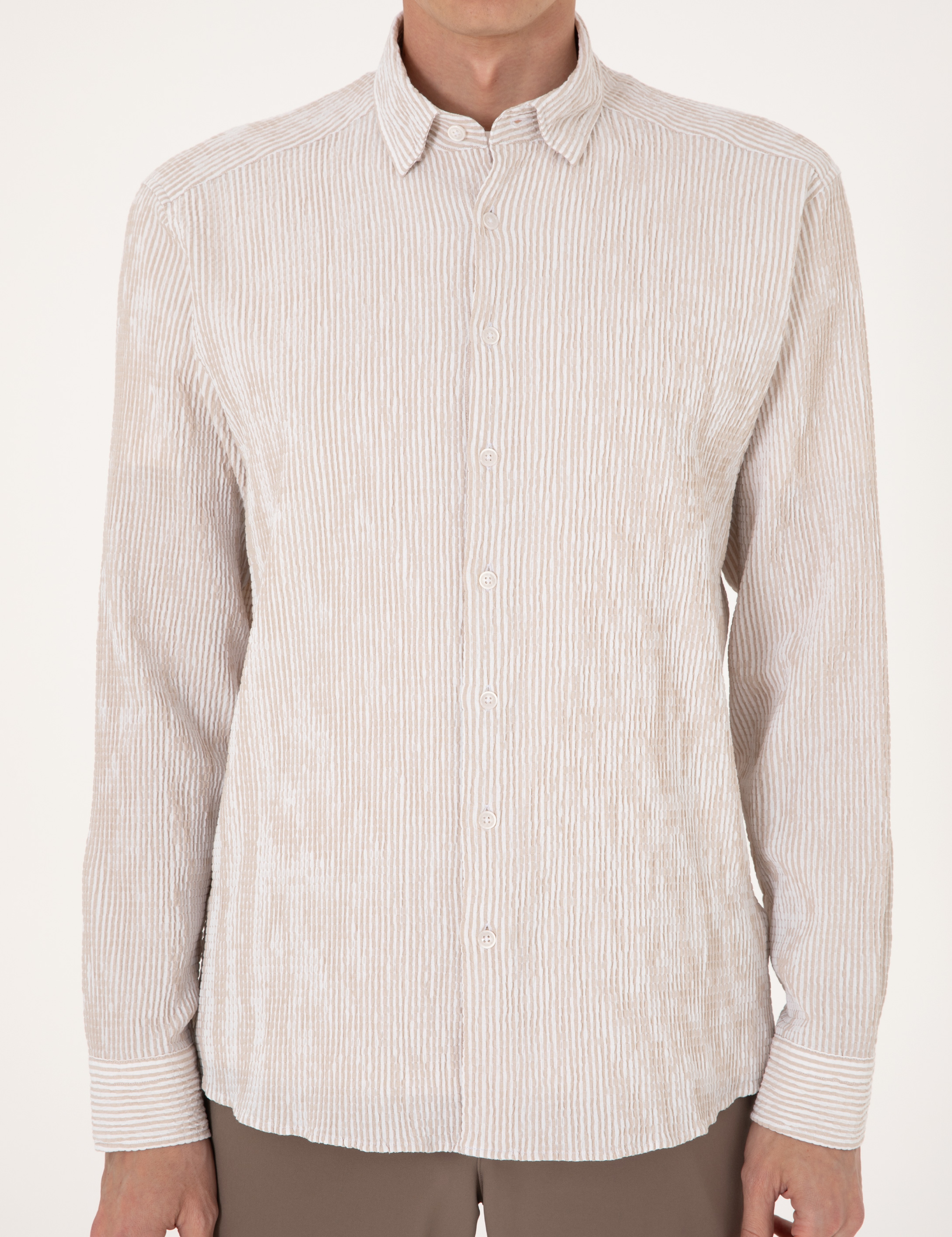 Bej Regular Fit Uzun Kollu Gömlek - Image 6