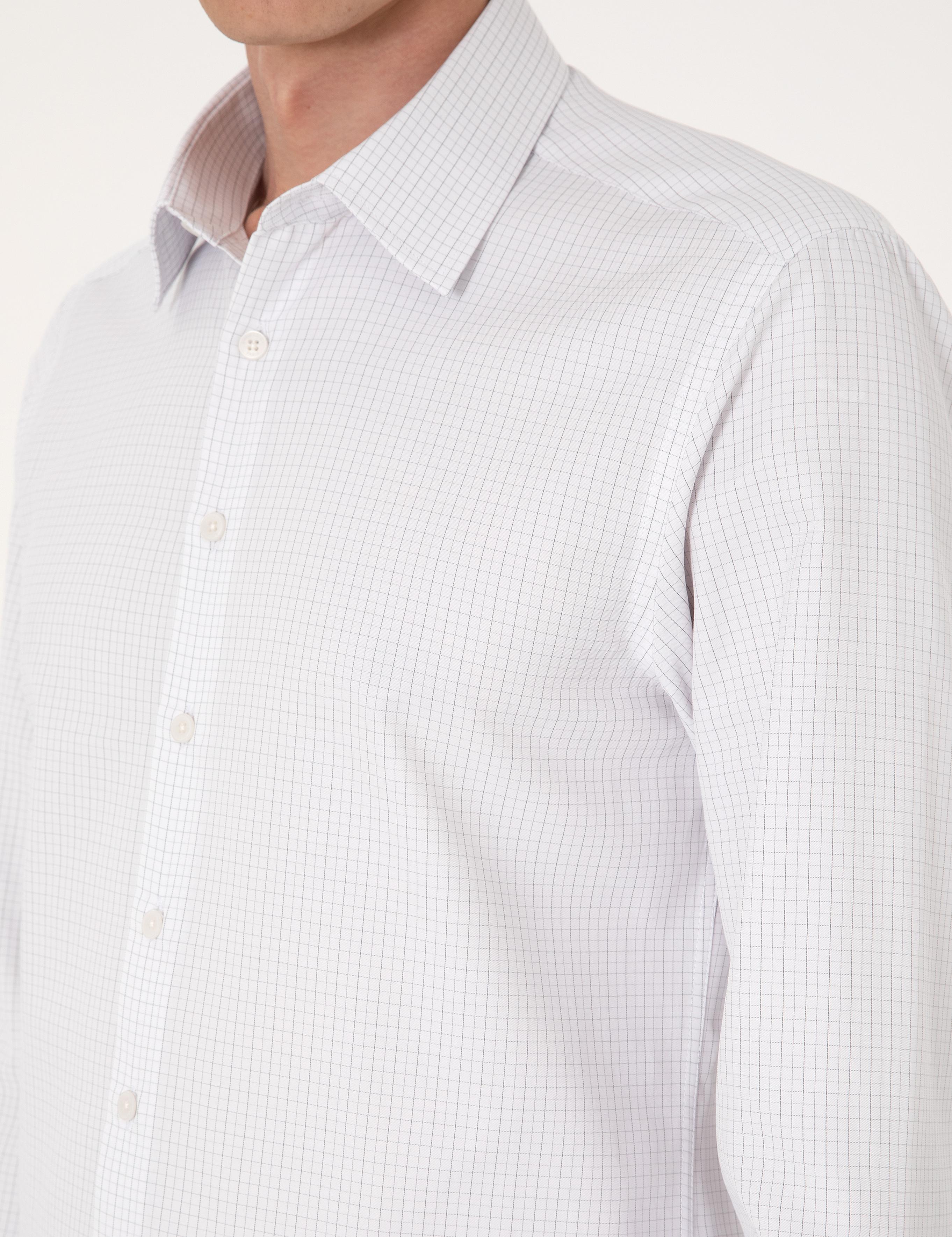 Gri Kareli Slim Fit Uzun Kollu Gömlek