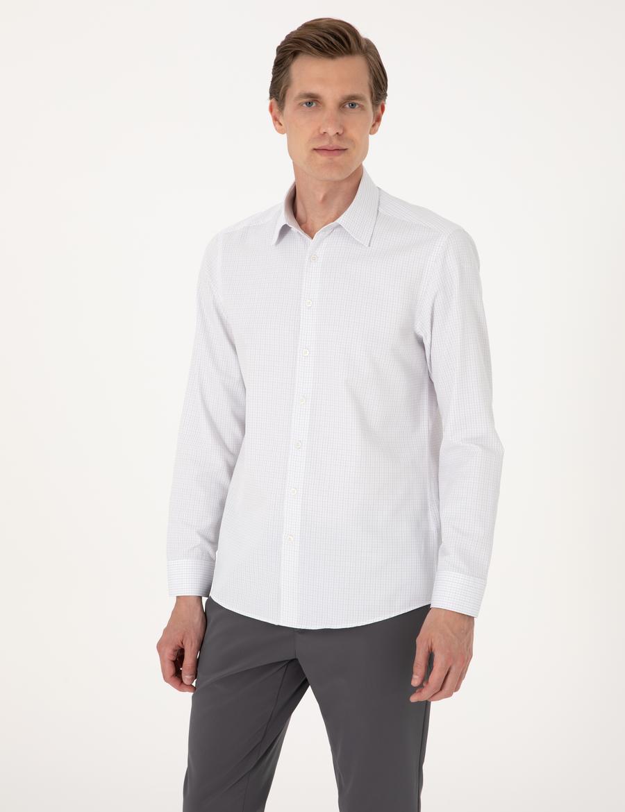 Gri Kareli Slim Fit Uzun Kollu Gömlek