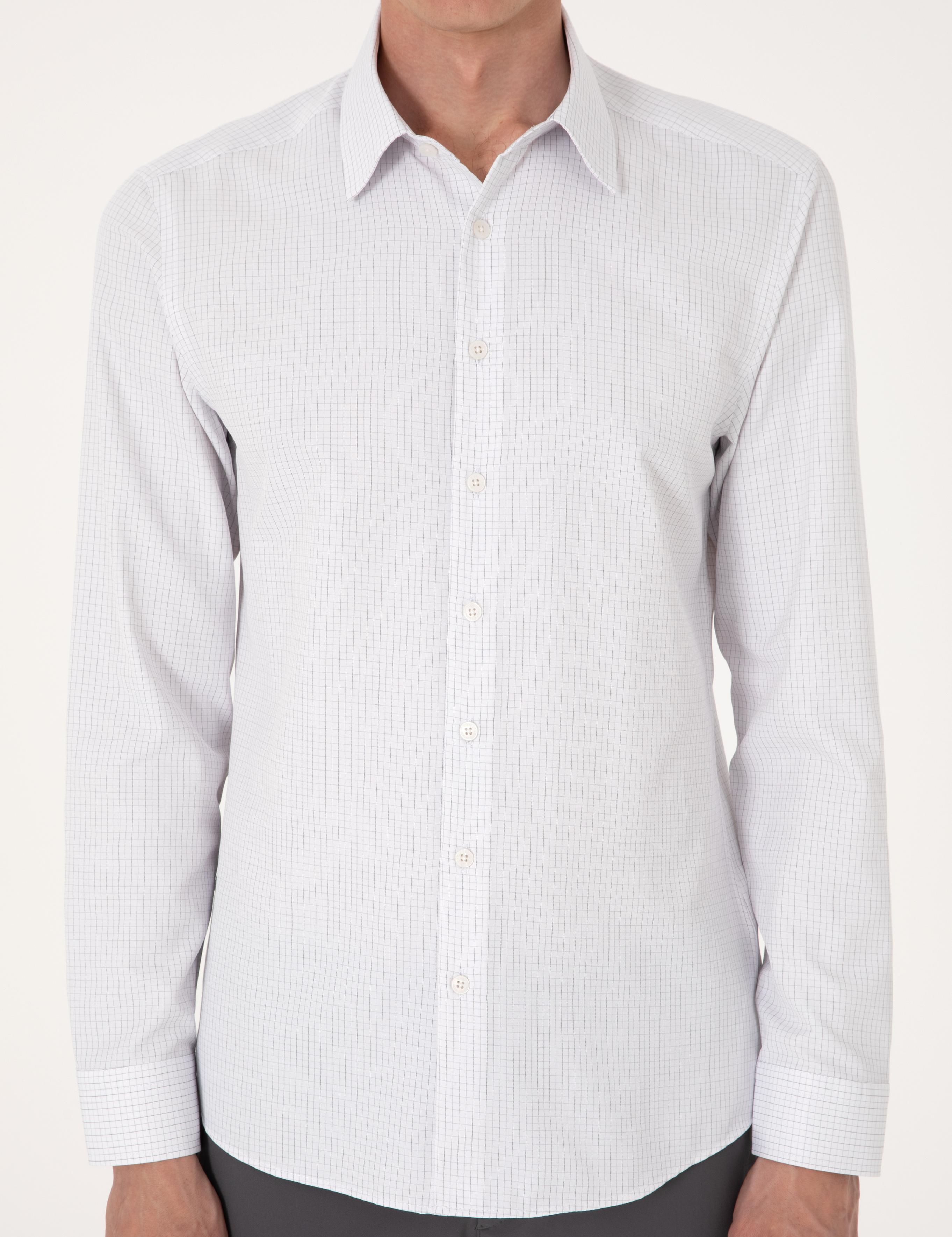 Gri Kareli Slim Fit Uzun Kollu Gömlek