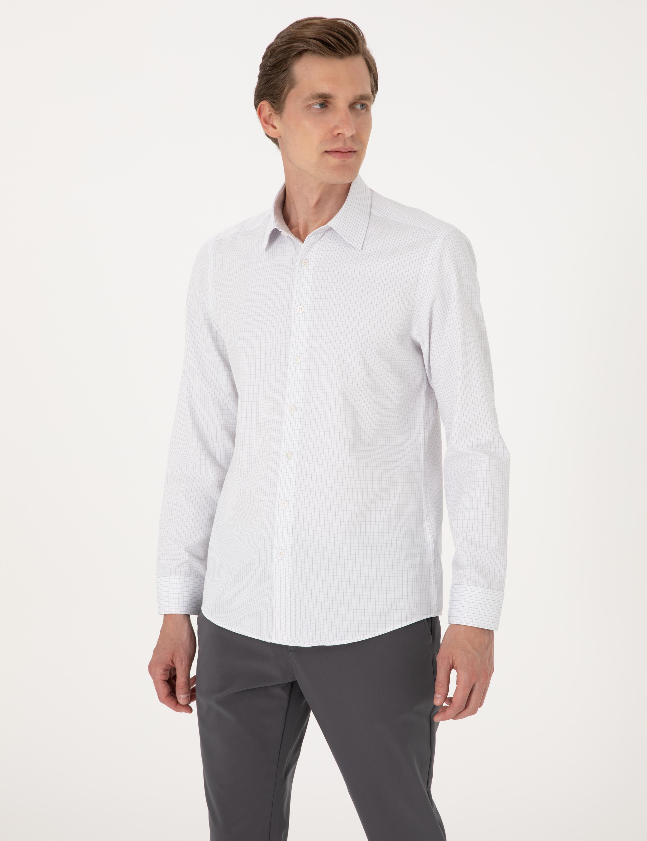 Gri Kareli Slim Fit Uzun Kollu Gömlek