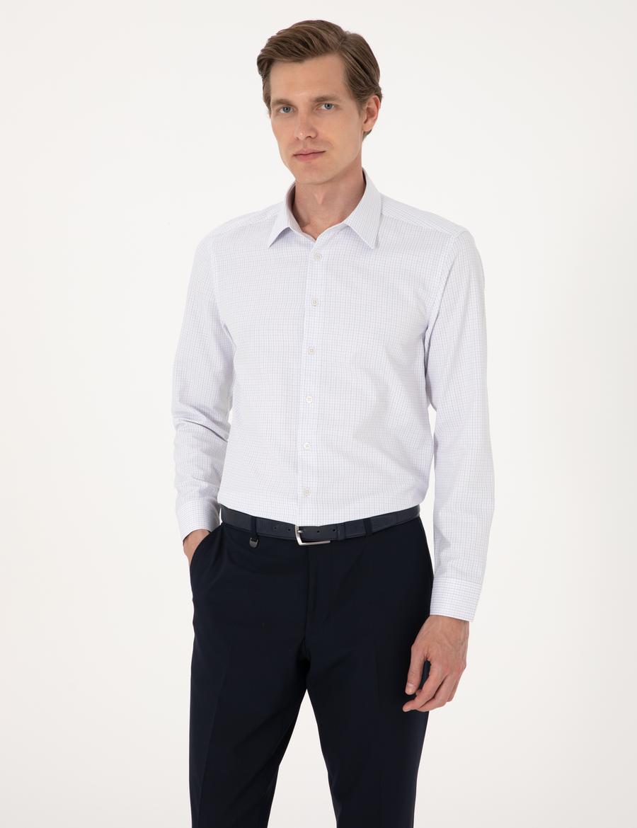 Mavi Kareli Slim Fit Uzun Kollu Gömlek