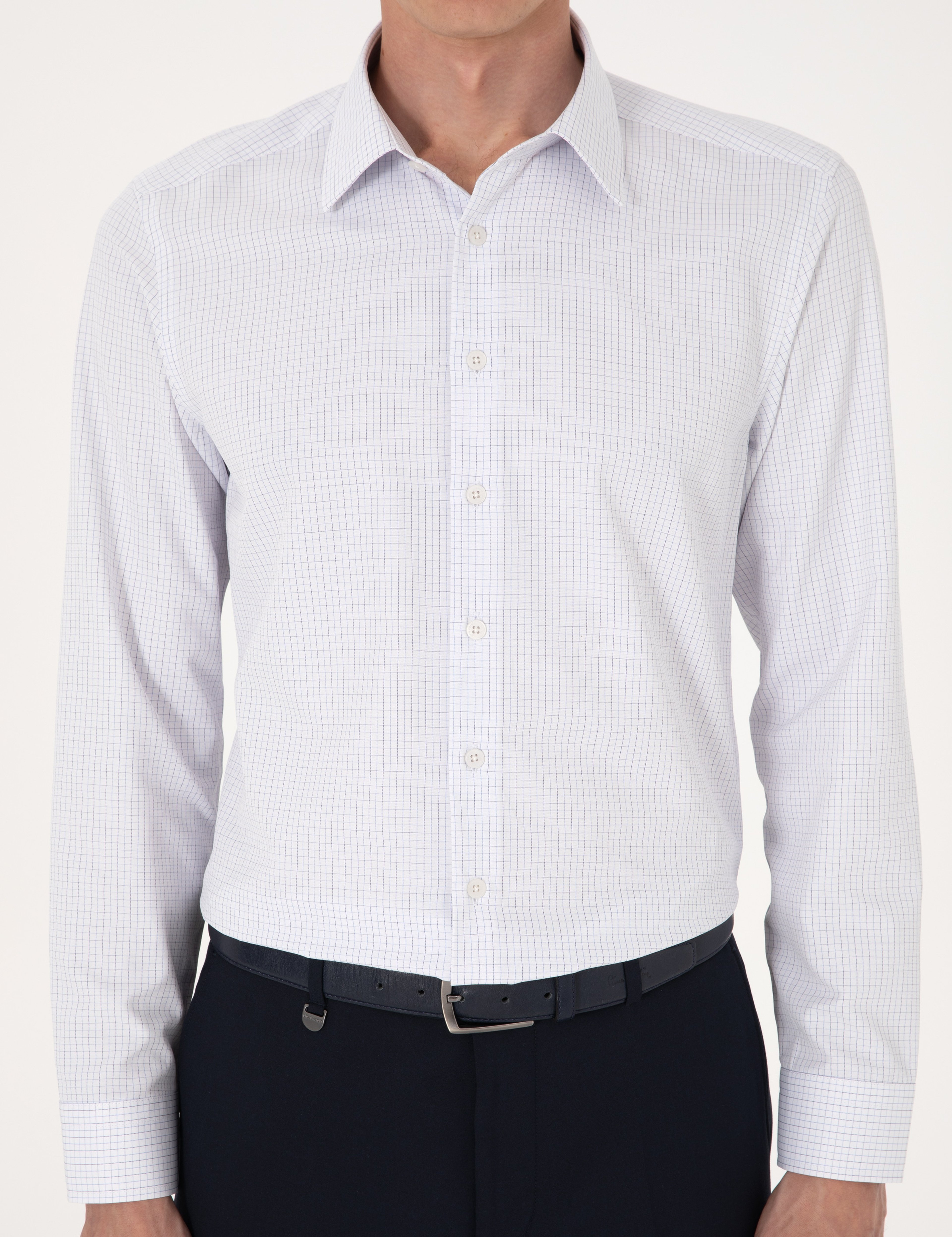 Mavi Kareli Slim Fit Uzun Kollu Gömlek - Image 6